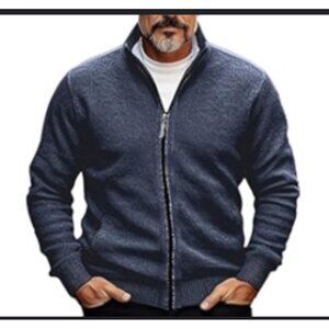 Carbon Men's Large Navy Full-Zip Sweater Long Sleeve Ribbed Collar